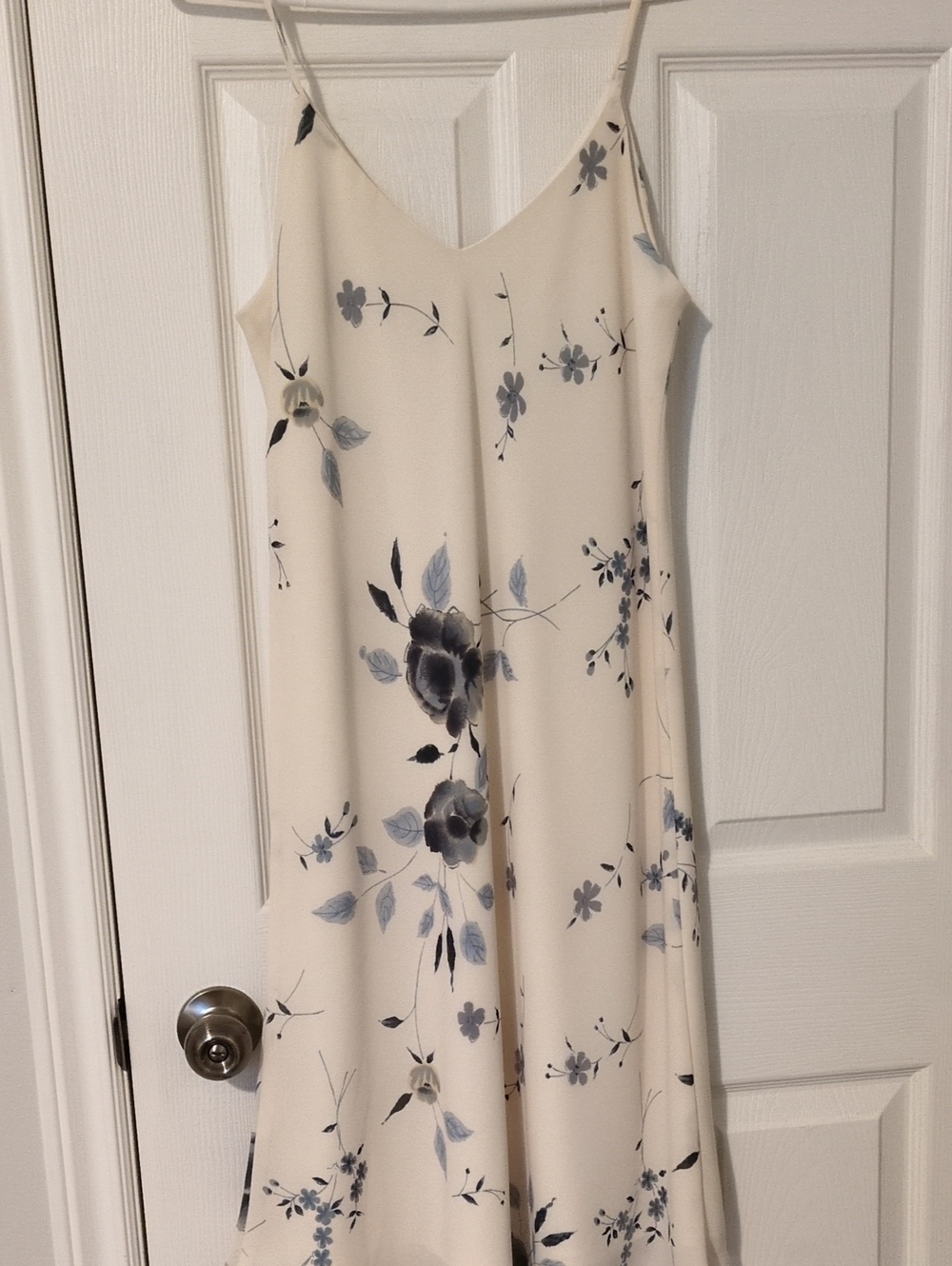 Cream Floral Slip Dress with Blue Gray Print